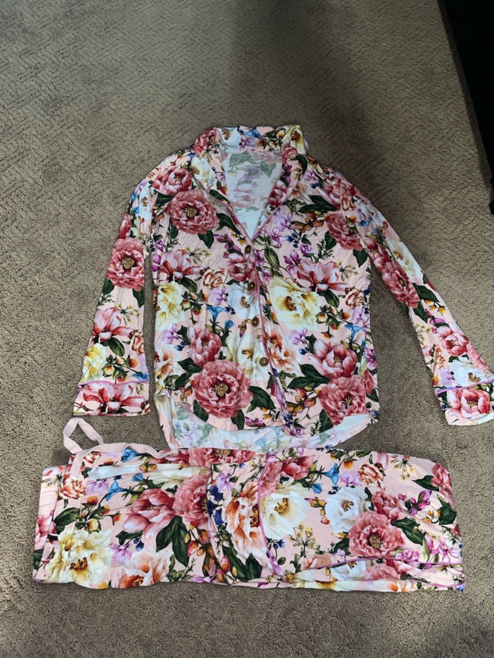 Posh Peanut Bamboo Floral Pink Button-Up Pajama Set